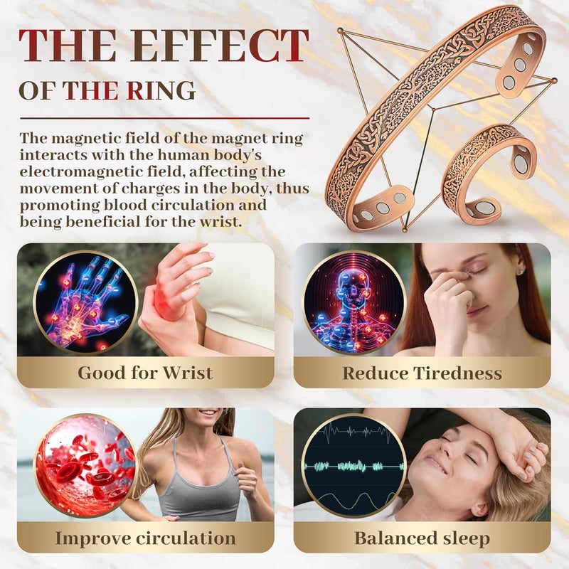 Auramag Copper Bracelets for Women, Lymphatic Drainage Magnetic Bracelets & Magnetic Thumb Ring with 3500 Gauss Magnets, 100% Pure Copper Jewelry Gift - Image 5